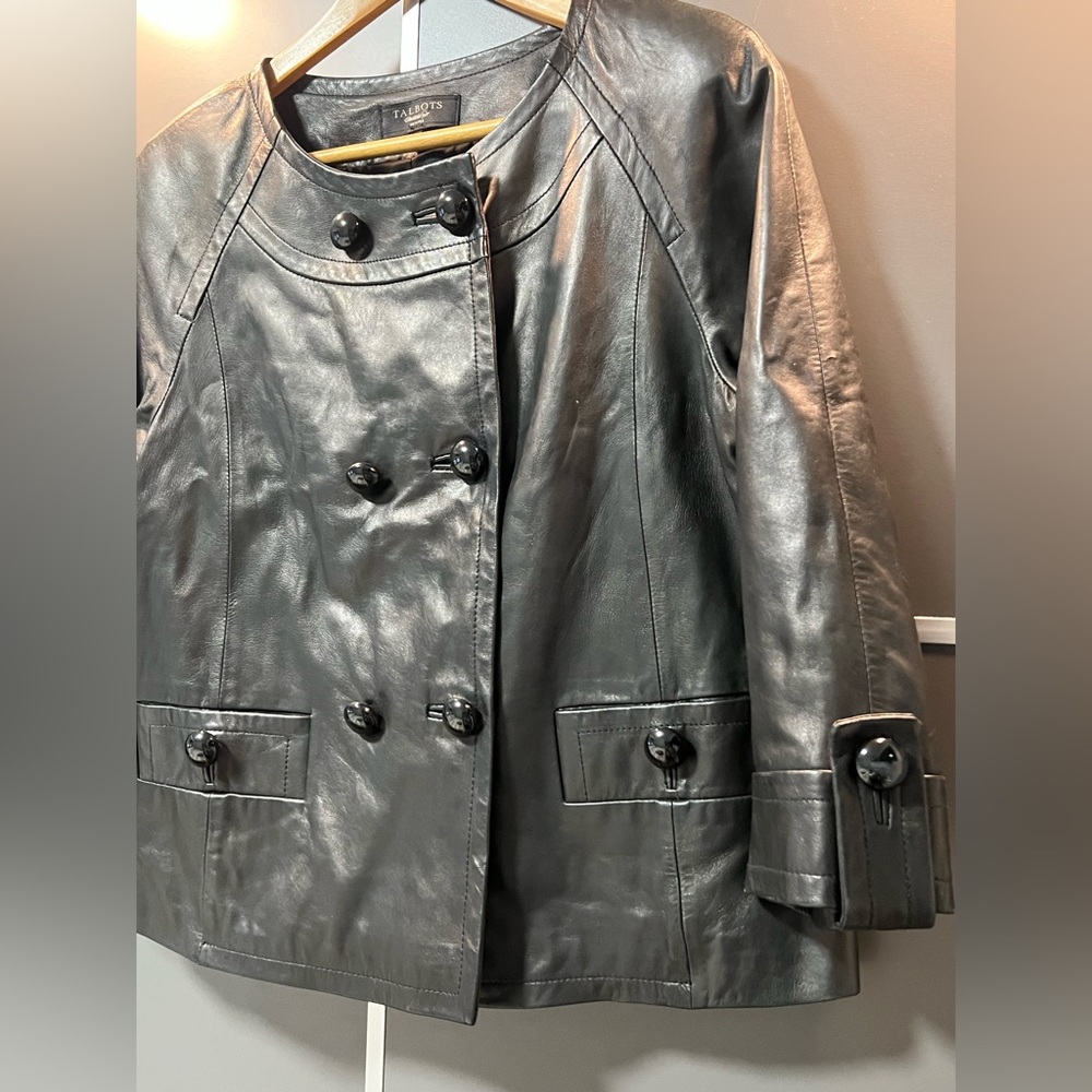 Talbots Leather Double Breasted Jacket 8P - Picture 3 of 9